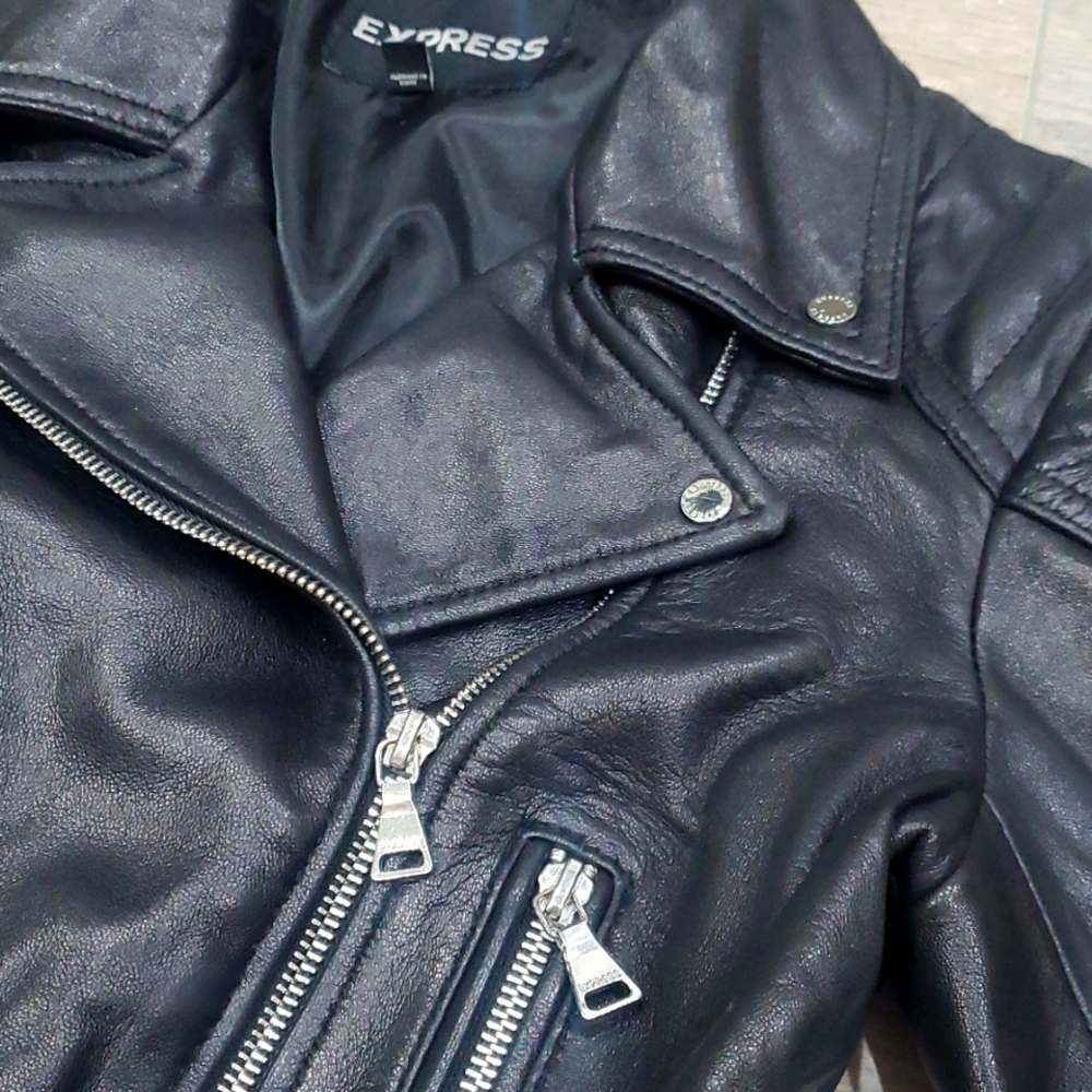 EXPRESS Genuine Leather Moto Jacket - Picture 3 of 16